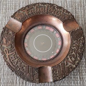 Vintage Fabulous Las Vegas Etched Copper Roulette Wheel Ashtray (Made in Japan)